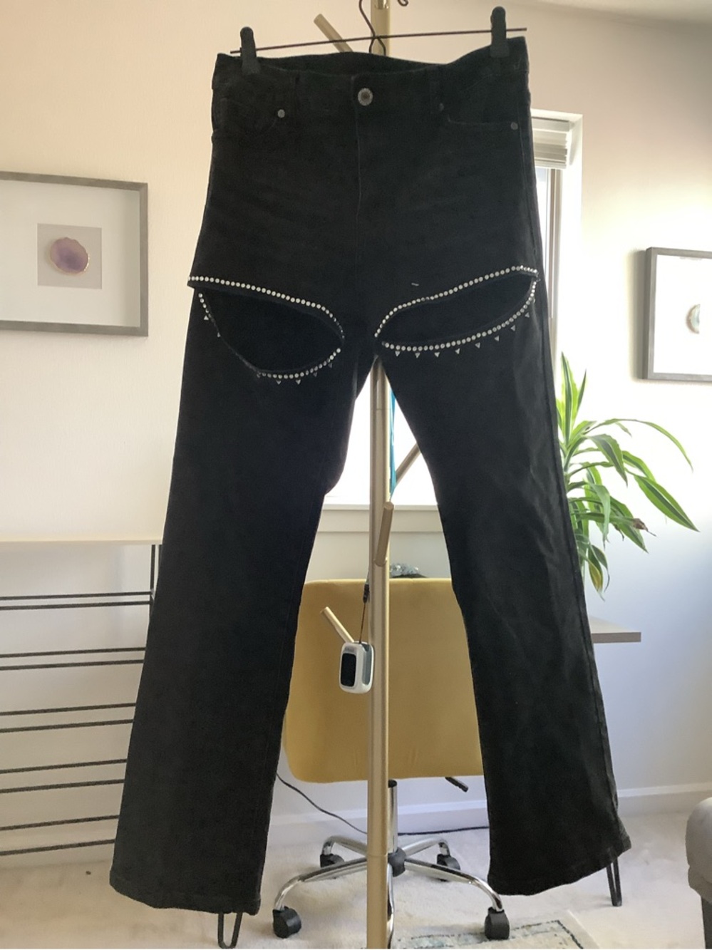 Black Rhinestone-Trim Jeans